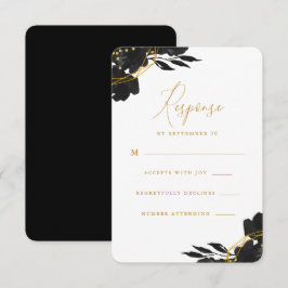 Casamento Dourado Floral Negro Elegante Rsvp