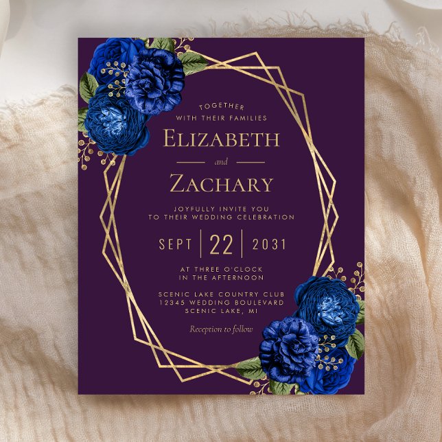 Casamento Dourado Floral Real Azul Puro do Orçamen (Criador carregado)