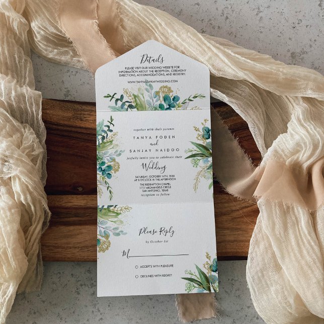 Casamento Dourado Floral Tropical (Criador carregado)