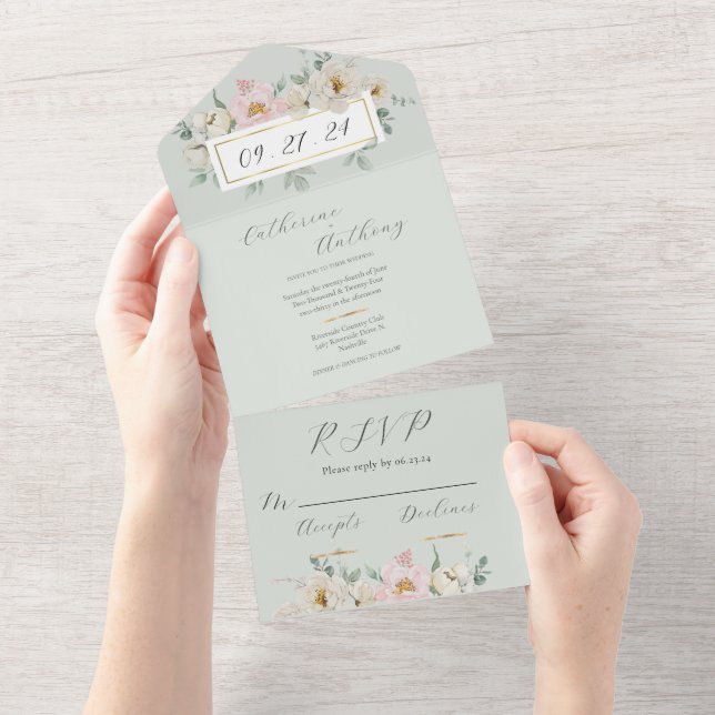 Casamento Dourado Floral Verde Moderno (Tearaway)