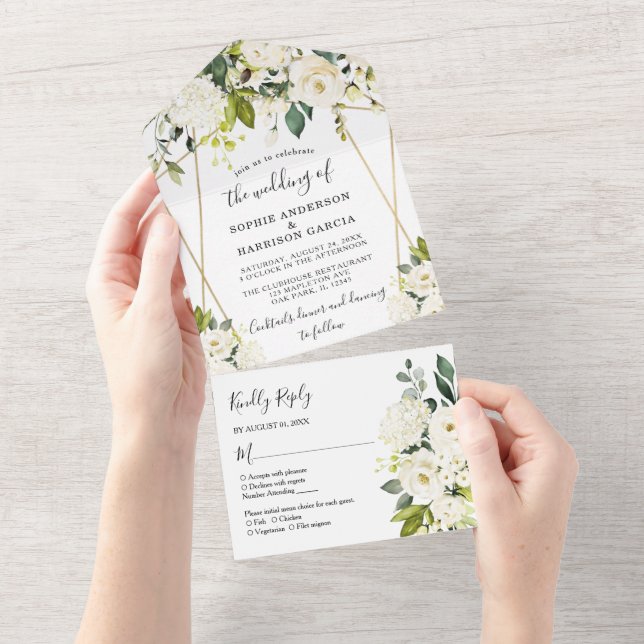 Casamento Dourado Geométrico Branco Hydrangea Flor (Aba destacável)