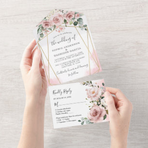 Casamento Dourado Geométrico Dusty Rosa Pink
