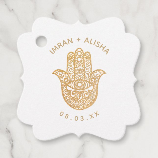 Casamento Dourado índio hamsa Henna Favor Etiqueta (Frente)