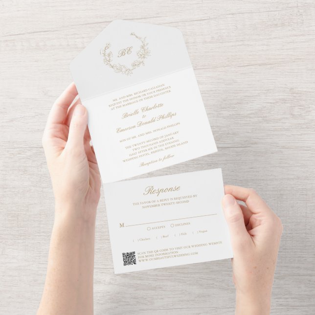 Casamento Dourado monograma QR Código Elegante (Tearaway)