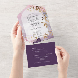 Casamento Dourado Rosa Rosa Púrpura de Mão-de-Tint