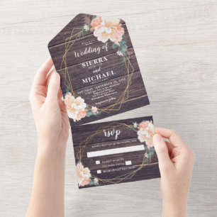 Casamento Dourado Rustic Barnwood Floral Peach Cre