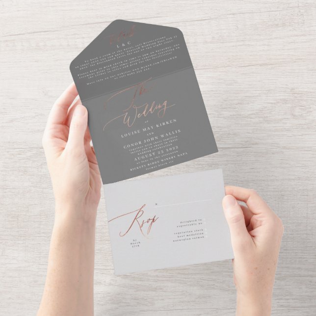 Casamento Dourado Simples de Cinza Elegante (Aba destacável)