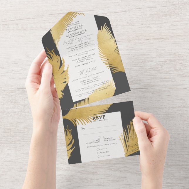 Casamento Dourado Tropical Moderno  (Aba destacável)