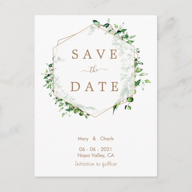 Casamento Dourado Verde Salve o cartão postal Data (Frente)