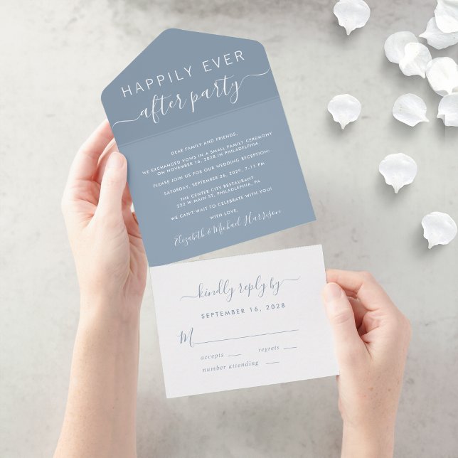 Casamento Dusty Blue Felizes para Sempre Recepção (An chic Happily Ever After Party all-in-one invitation for your wedding celebration)