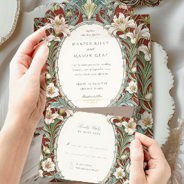 Casamento Elegante Art Nouveau com Cartão RSVP