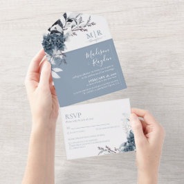 Casamento Elegante Azul-Dusta Floral Tudo Em Um