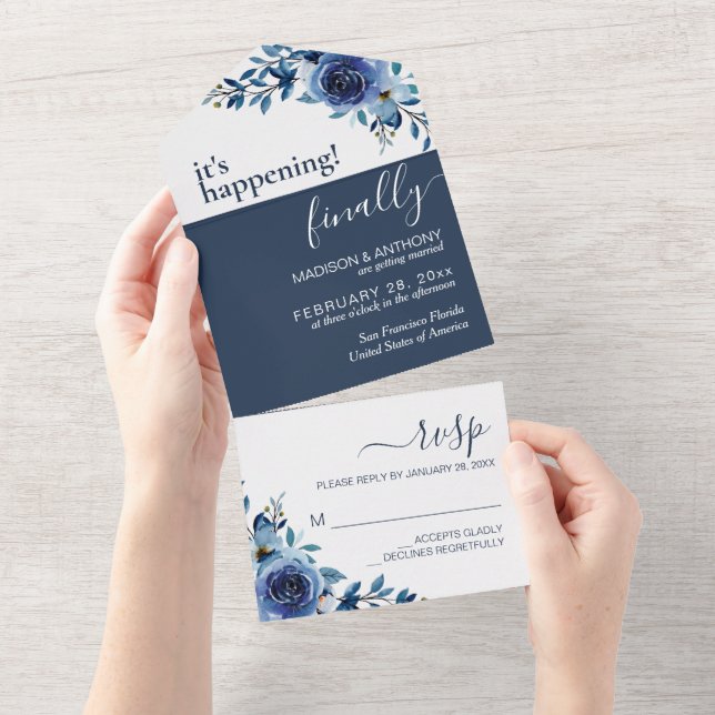 Casamento Elegante Azul-Marinho Floral (Aba destacável)