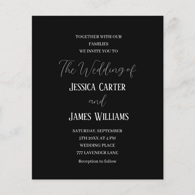 Casamento Elegante Branco e Negro Simples (Frente)