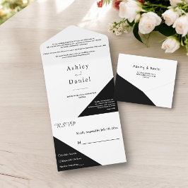 Casamento Elegante Branco E Preto Quadrado Moderno