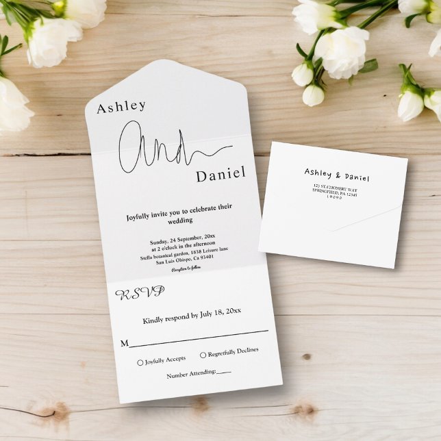 Casamento Elegante Branco E Preto Simples Moderno (Criador carregado)