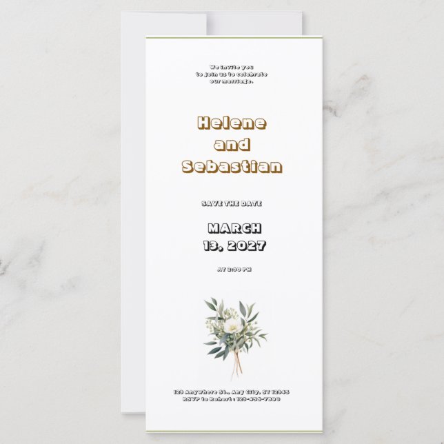Casamento elegante branco, preto e verde (Frente)
