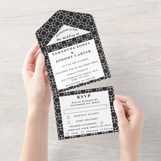 Casamento Elegante Chic Padrão Branco e Preto (Tearaway)