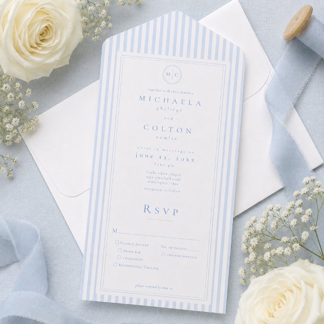 Casamento Elegante Clássico com Listra Azul e Mono (Criador carregado)