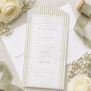 Casamento Elegante Clássico com Listras Verde Sage
