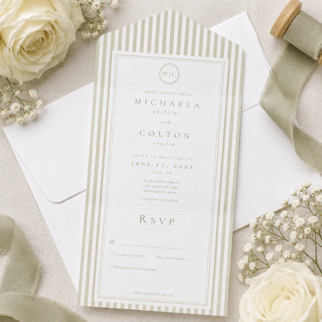 Casamento Elegante Clássico com Listras Verde Sage (Criador carregado)