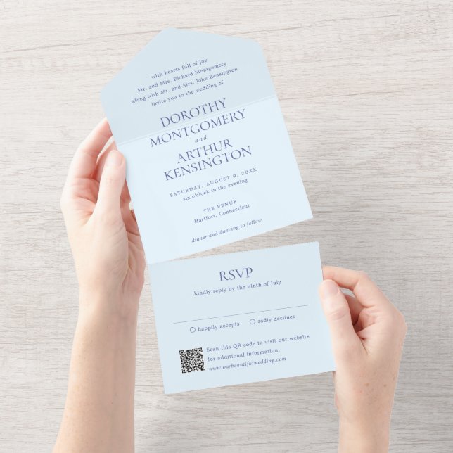 Casamento Elegante Código QR Azul Pó Moderno (Aba destacável)