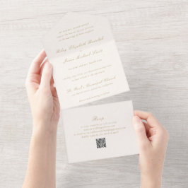 Casamento Elegante Código QR Marfim e Dourado