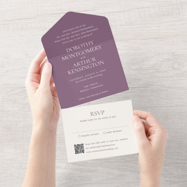 Casamento Elegante Código QR Roxo Moderno (Aba destacável)