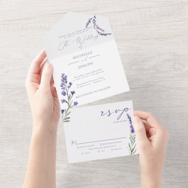 Casamento Elegante De Aquarela Da Blisa De lavanda (Aba destacável)