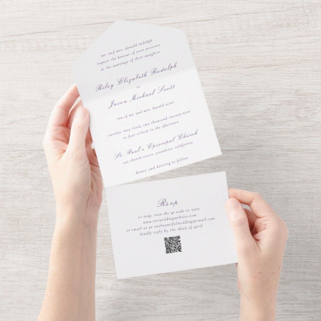 Casamento elegante de código QR roxo limpo (Aba destacável)