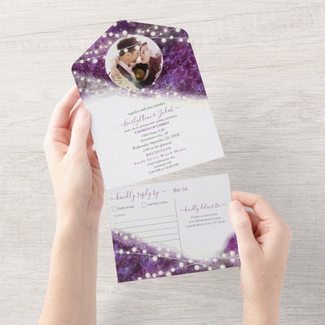 Casamento Elegante de Cristal de Ametist Roxo (Aba destacável)