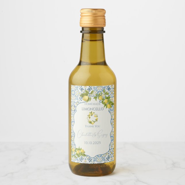 Casamento Elegante De Limão Azulejo Azul Italiano (Frente)