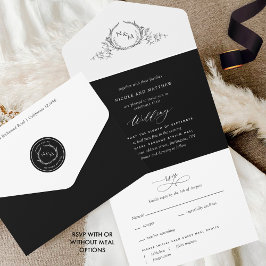 Casamento Elegante de Monograma Branco e Preto com
