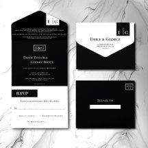 Casamento Elegante De Monograma Branco E Preto Mod