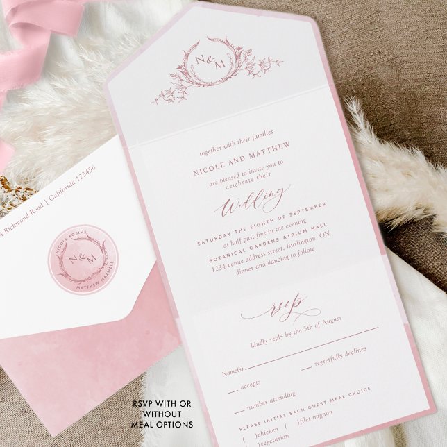 Casamento Elegante de Monograma e Rosa de Dusty (Criador carregado)