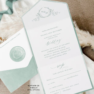 Casamento Elegante de Monograma e Vidro Verde