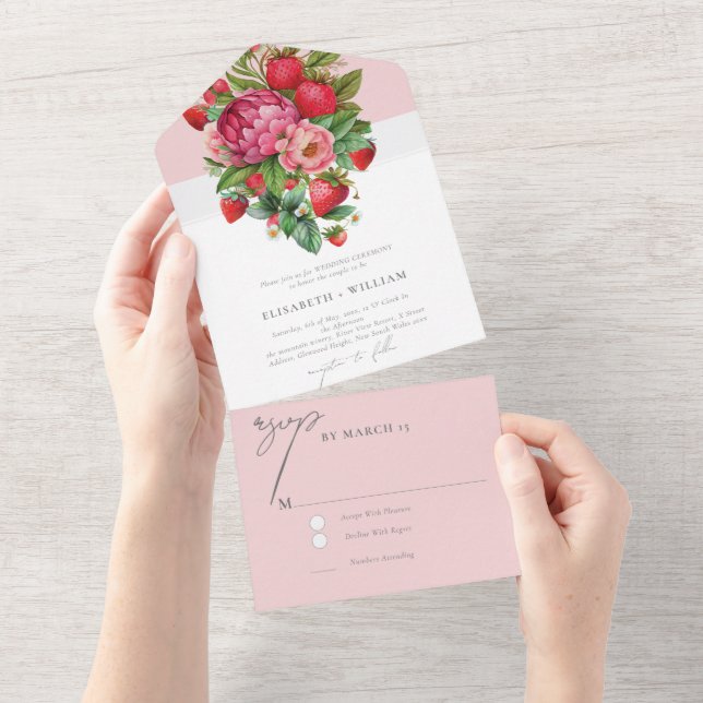 Casamento Elegante de Morango e Pêonias Rsvp (Tearaway)