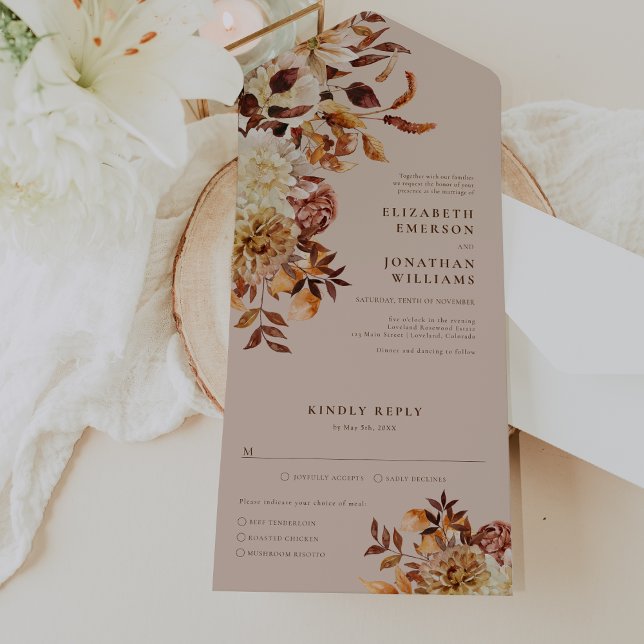 Casamento Elegante de Outono (Elegant Fall Floral Wedding All In One Invitation by Painted Paperie
)