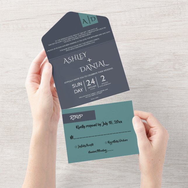 Casamento Elegante de Teal Azul, Marinho Simples M (Aba destacável)