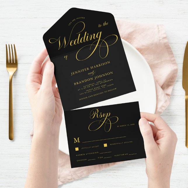 Casamento Elegante Dourado Clássico Clássico Negro (Criador carregado)