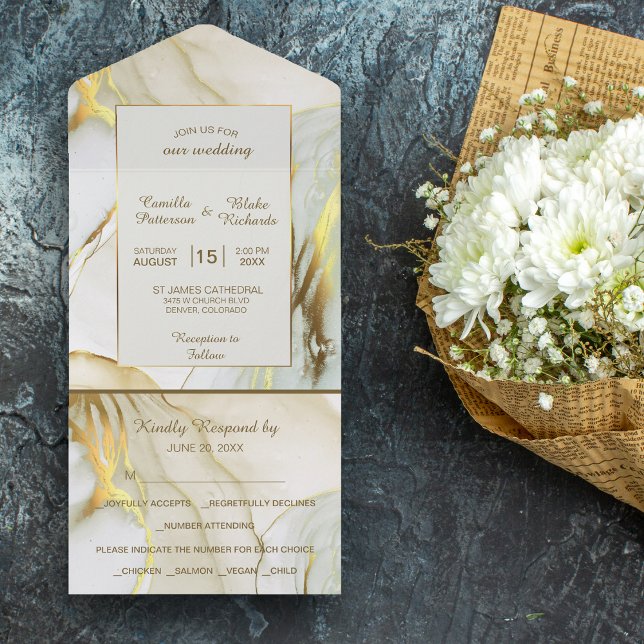 Casamento Elegante Dourado Marble Branco Moderno (Criador carregado)