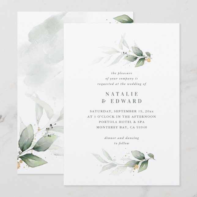 Casamento elegante e moderno de ouro Eucalyptus (Frente/Verso)