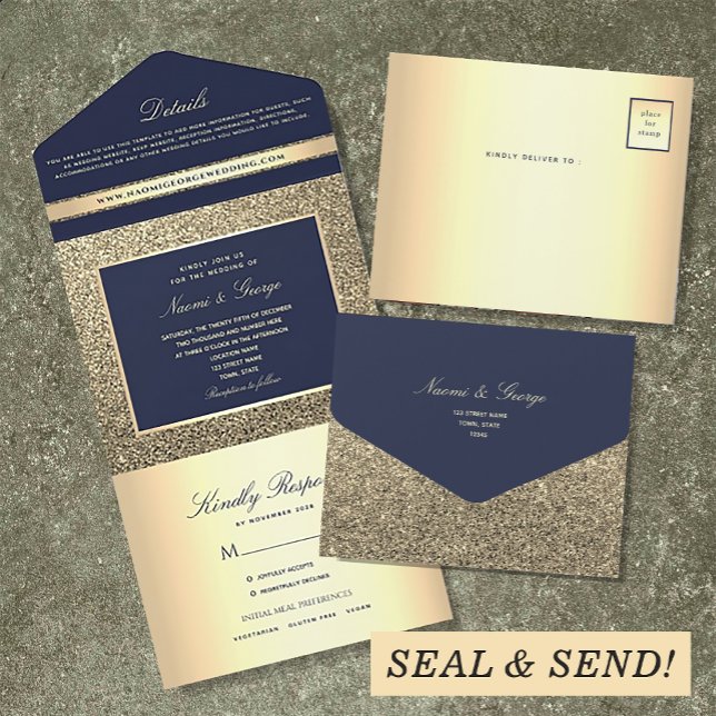 Casamento Elegante em Azul Marinho e Dourado (Criador carregado)