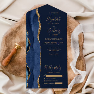 Casamento Elegante em Azul Naval com Ágata Dourada