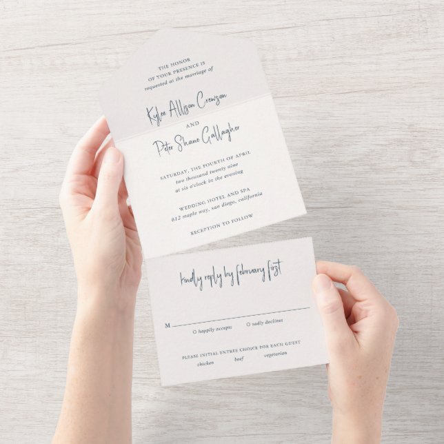 Casamento Elegante Escrito à Mão em Cinza Moderno (Aba destacável)