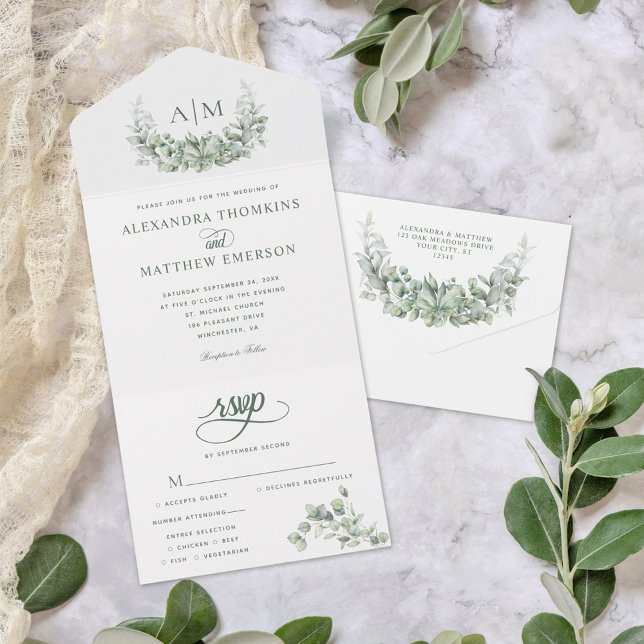 Casamento Elegante Eucalyptus Monograma Greenery (Criador carregado)