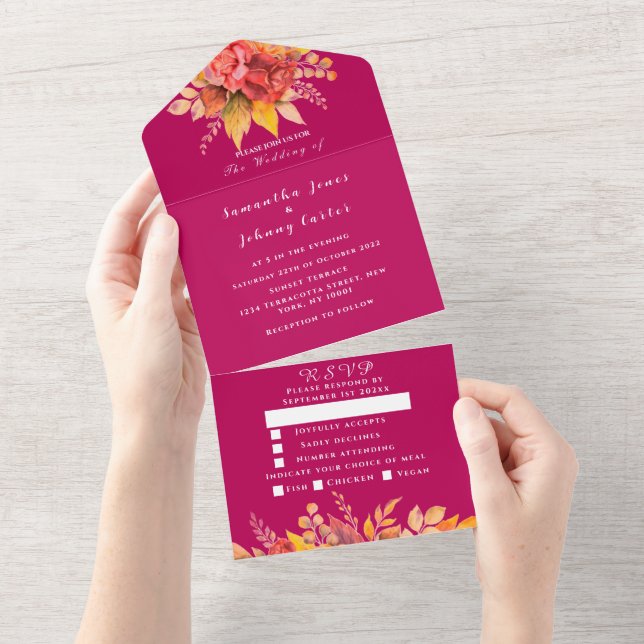 Casamento Elegante Floral de Magenta Rosa Fuchsia  (Aba destacável)