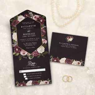 Casamento Elegante Floral de Moody Burgundy Escuro