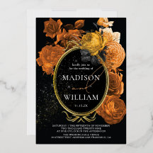 Casamento Elegante Floral Negro e Laranja