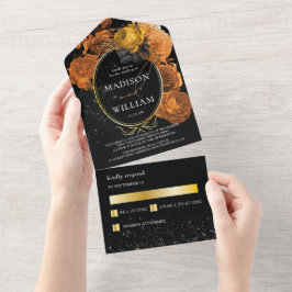 Casamento Elegante Floral Negro e Laranja